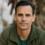 Homme en veste verte, regard sérieux